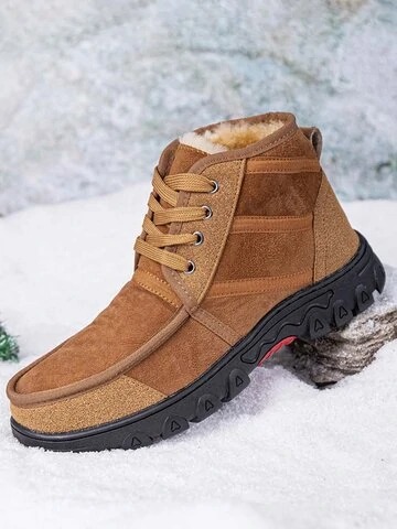 Men Suede Warm Lined Non-Slip Lace Up Brief Casual Ankle Boots